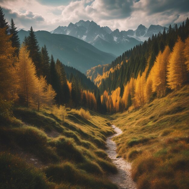 Landscape photography of forest against alps