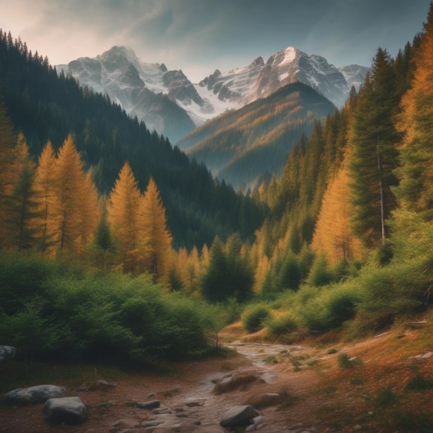 Landscape photography of forest against alps