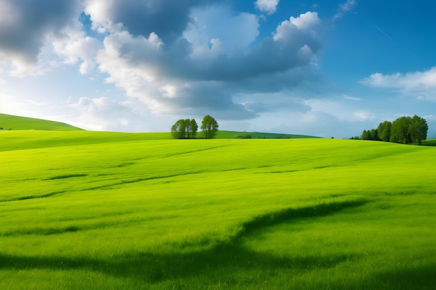 Landscape Photography Of Green Grass Field and Tree Generated by Ai