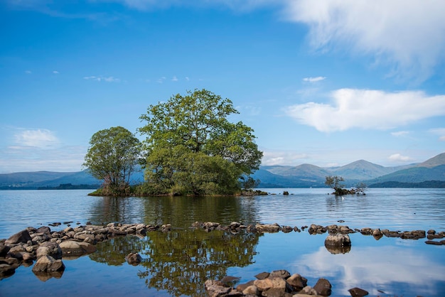 Landscape photography of lake and island