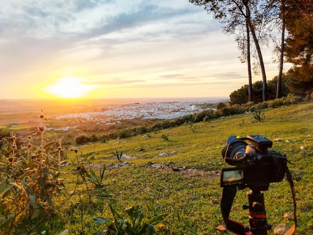 Landscape photography of the town of Seville at sunset