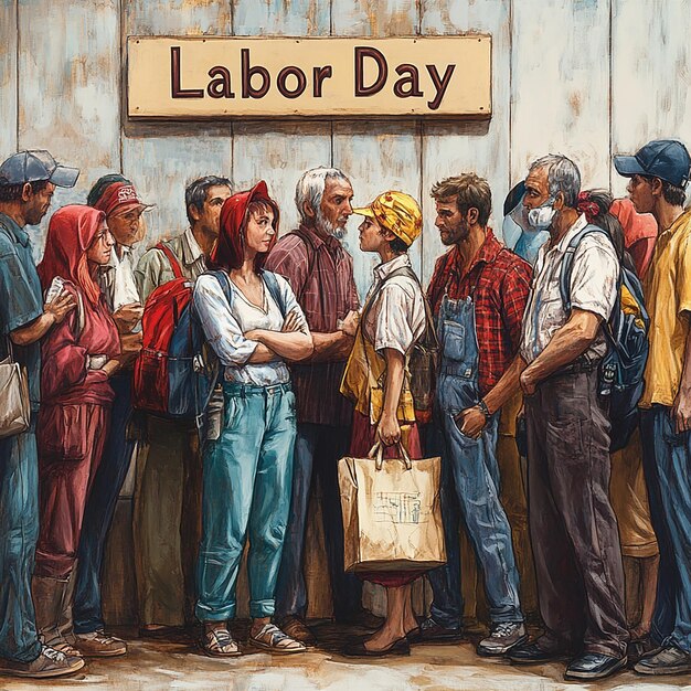 Photo landscape of a poster for labor day featuring a group of people