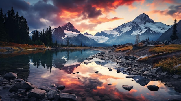 Landscape reflection Mount Shuksan and Picture lake North Cascades National Park Washington USA