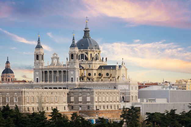 Landscape of Santa Maria la Real de La Almudena Cathedral and the Royal Palace. 