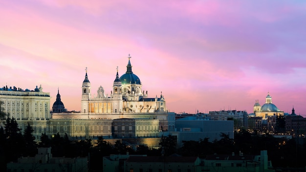 Landscape of Santa Maria la Real de La Almudena Cathedral and the Royal Palace. 