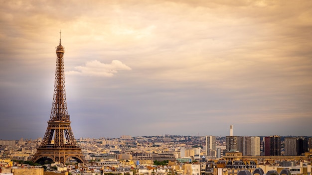 Landscape scene Effiel tower over cityscape under sunset scene in Paris, France