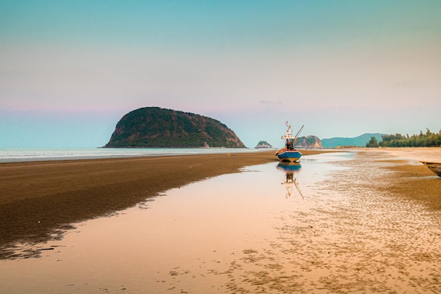 Landscape sea beach Asia traditional boat  on  beach