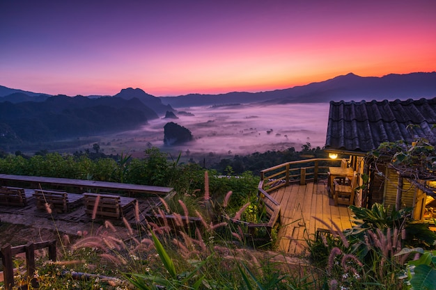 Landscape sea of mist above mountains