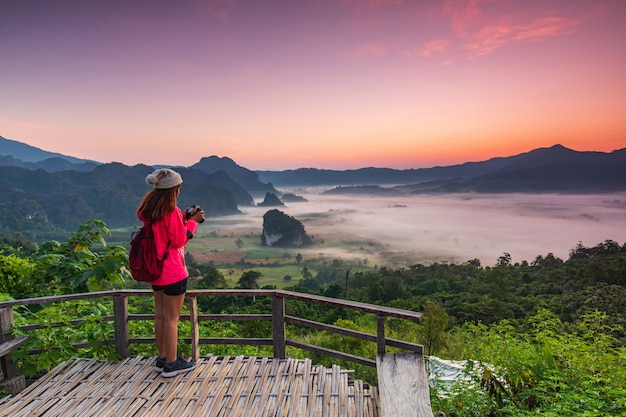 Landscape sea of mist above mountains