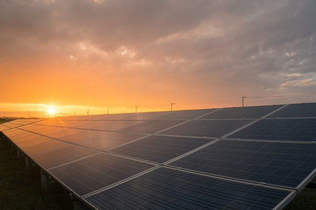 landscape of Solar Farm at sunset