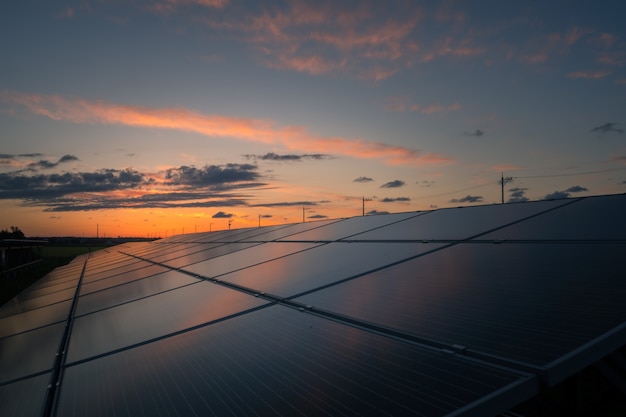 landscape of Solar Farm at sunset