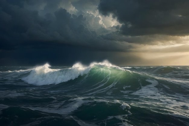 A landscape of a stormy ocean