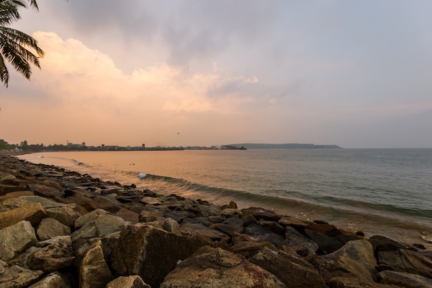 Landscape of sunset on paradise tropical beach in Sri Lanka