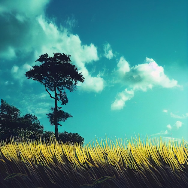 Landscape of a tall tree in a field against the sky Image from ground level