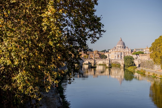 Landscape of Tiber river at sunny morning in Rome