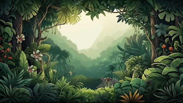 Landscape of tropical rainforest with tropical lush and vegetation