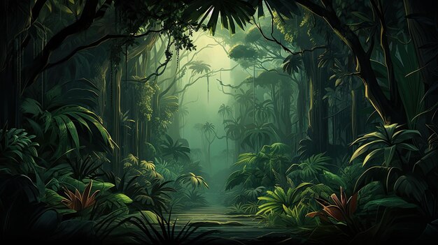 Landscape of tropical rainforest with tropical lush and vegetation