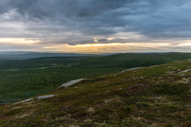 Landscape of the tundra at sunset, Finnmark, Norway