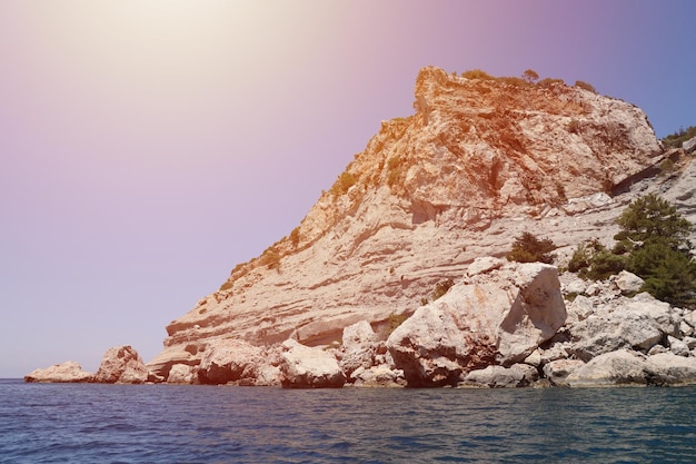 Landscape of Turkey natural rock mountains over blue sea water