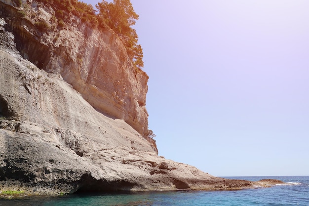 Landscape of Turkey natural rock mountains over blue sea water