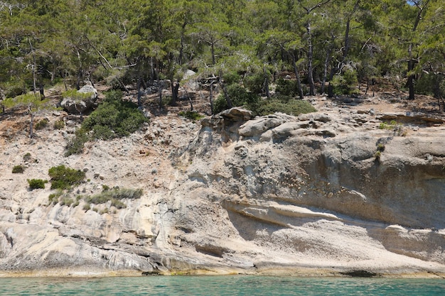 Landscape of turkey natural rock mountains over blue sea water