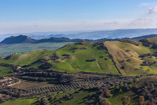 Landscape of valley and fields in Morgantina