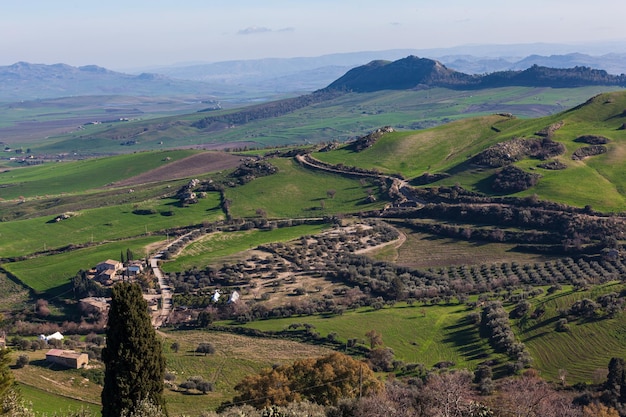 Landscape of valley and fields in Morgantina