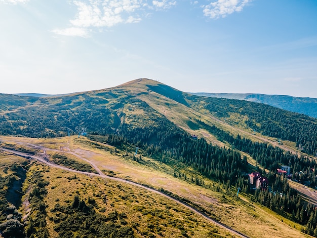 Landscape view of carpathian mountains range copy space summertime dragobrat ukraine