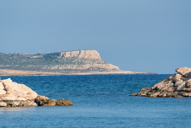 Landscape view of the rocky coast in the reserve at Cape Capo Greco, Protaras, Cyprus