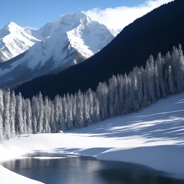 Landscape view of Snow Covered big Mountains generative art by AI