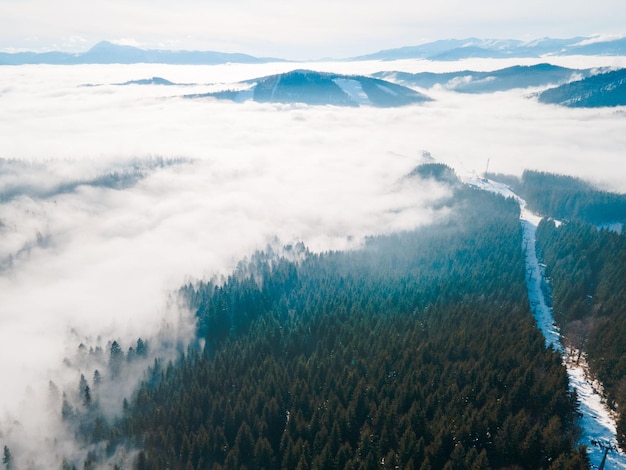 Landscape view of winter carpathian mountains