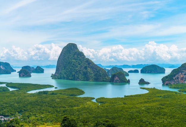 Landscape Viewpoint Samed Nang Chee Bay mountain view point in Phang Nga Province unseen in Thailand travel. Near Phuket Province, Thailand