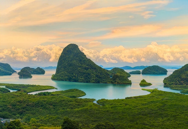 Landscape Viewpoint Samed Nang Chee Bay mountain view point in Phang Nga Province unseen in Thailand travel. Near Phuket Province, Thailand