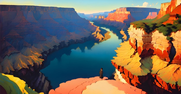 Landscape Wild west prairies Canyon Concept painting of a beautiful western background Generative AI