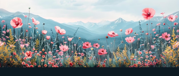 Landscape of Wildflowers and Mountains