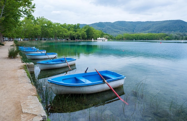 Landscape with boats in the lake of Banyoles Spain