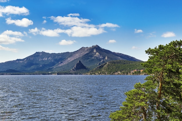 Landscape with Burabay Lake and mountains. Burabay National Nature Park in Republic of northern Kazakhstan.