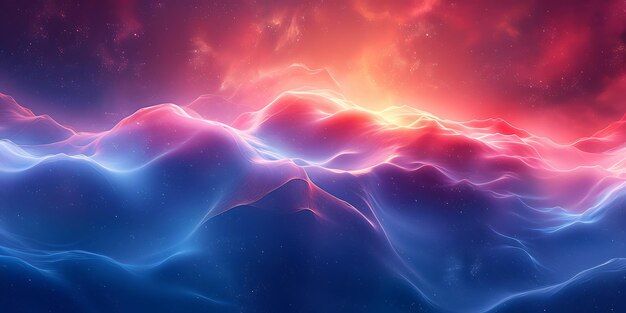 Landscape with fantasy Silhouettes Vibrant abstract of mountains vibrant blend of red and blue for background