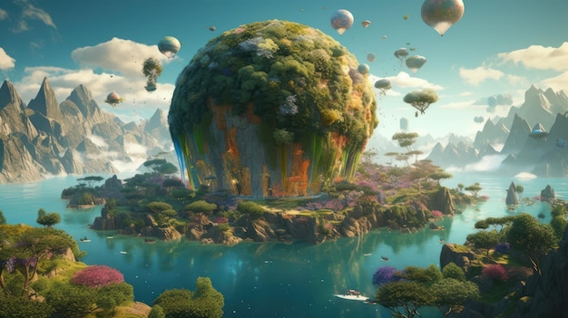 A landscape with a giant mushroom on the top of it