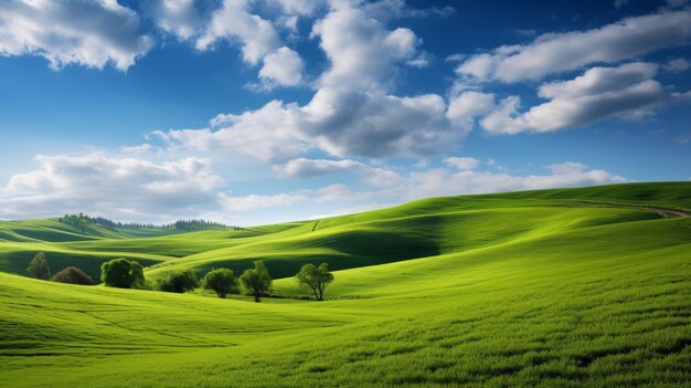 Photo landscape with green field and blue sky