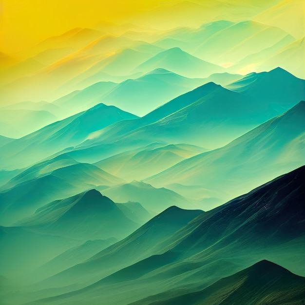 Landscape with green mountains illustration Abstract nature background