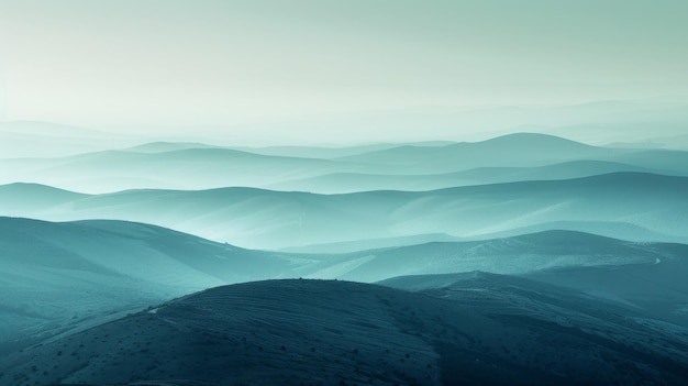 Landscape with hills and fog in the morning Toned