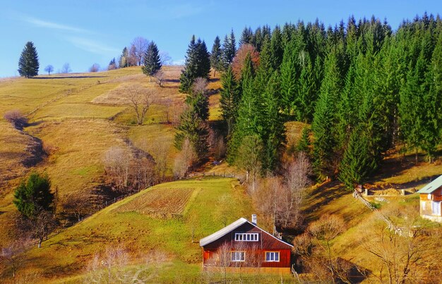 Landscape with house in mountains