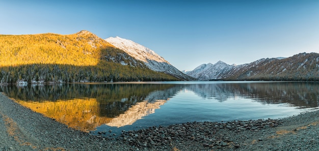 The landscape with the lake in beautiful Altai mountains