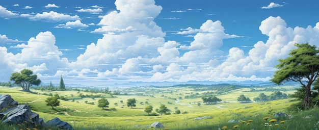 Landscape with meadow and blue sky