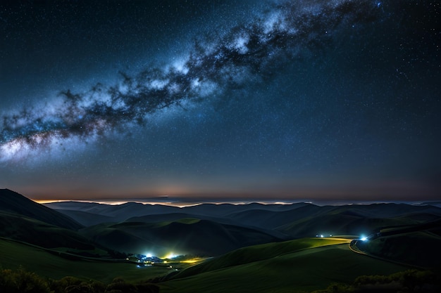 Landscape with Milky way galaxy Night sky with stars