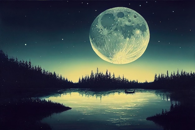 Landscape with Moon Illustration. Genarative AI