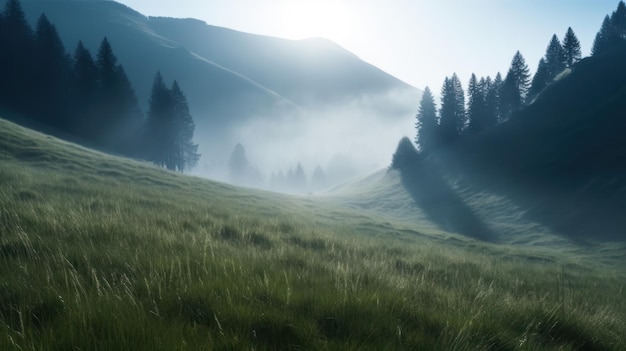 A landscape with a mountain in the background