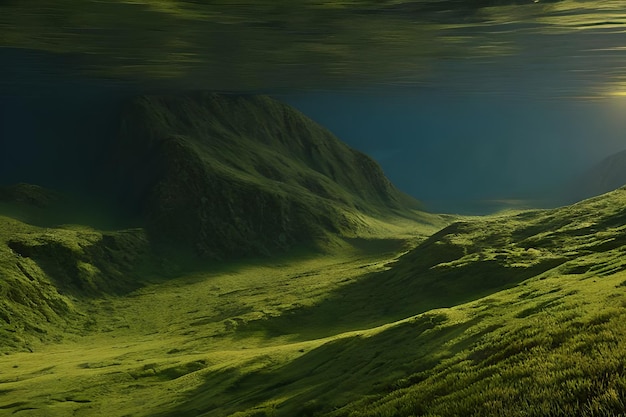 A landscape with a mountain in the background