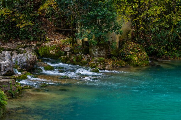 Landscape with a mountain river in late autumn Bzyb river